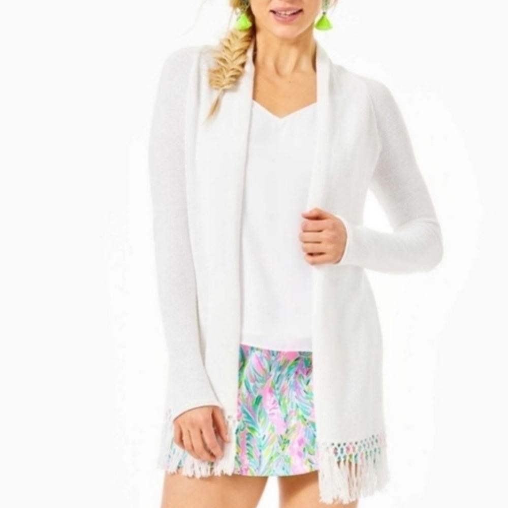 Lilly Pulitzer Tatum Cardigan Women's L White Minimalist Retro Casual Comfy